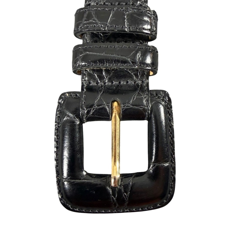 WCM New York Black Croc Embossed Italian Calfskin Leather Belt Gold Buckle S